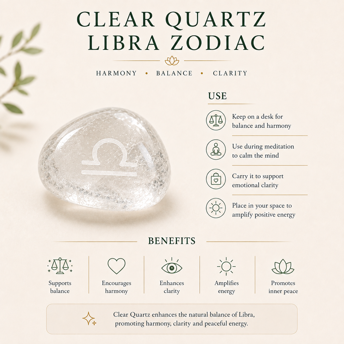 Clear Quartz Libra Zodiac Healing Crystal Bracelet