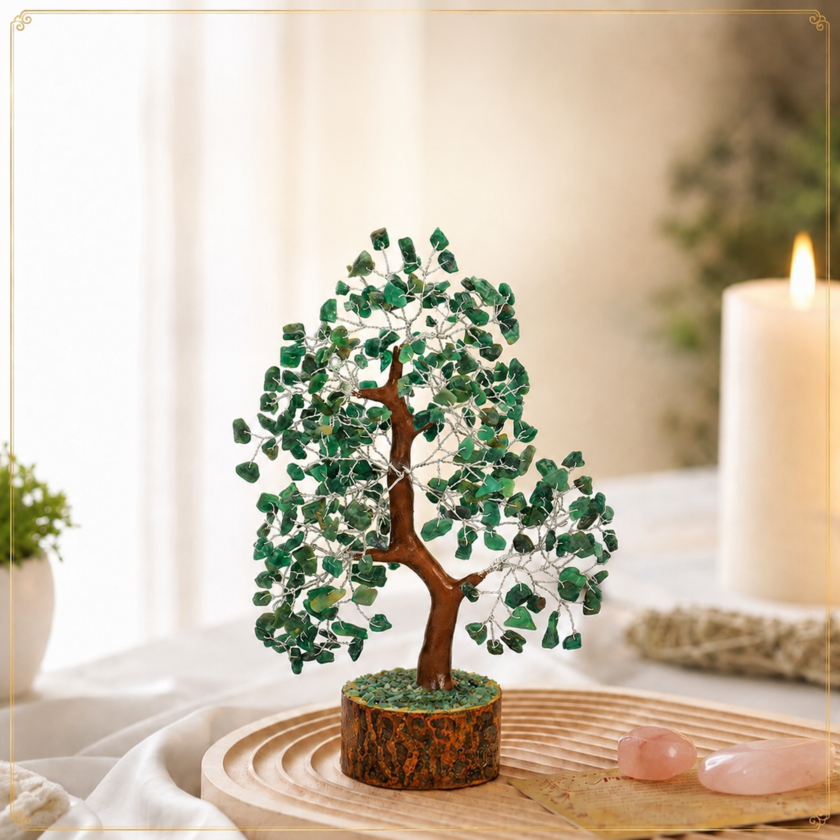Buy Green Aventurine Crystal Wooden Tree With Silver Wire