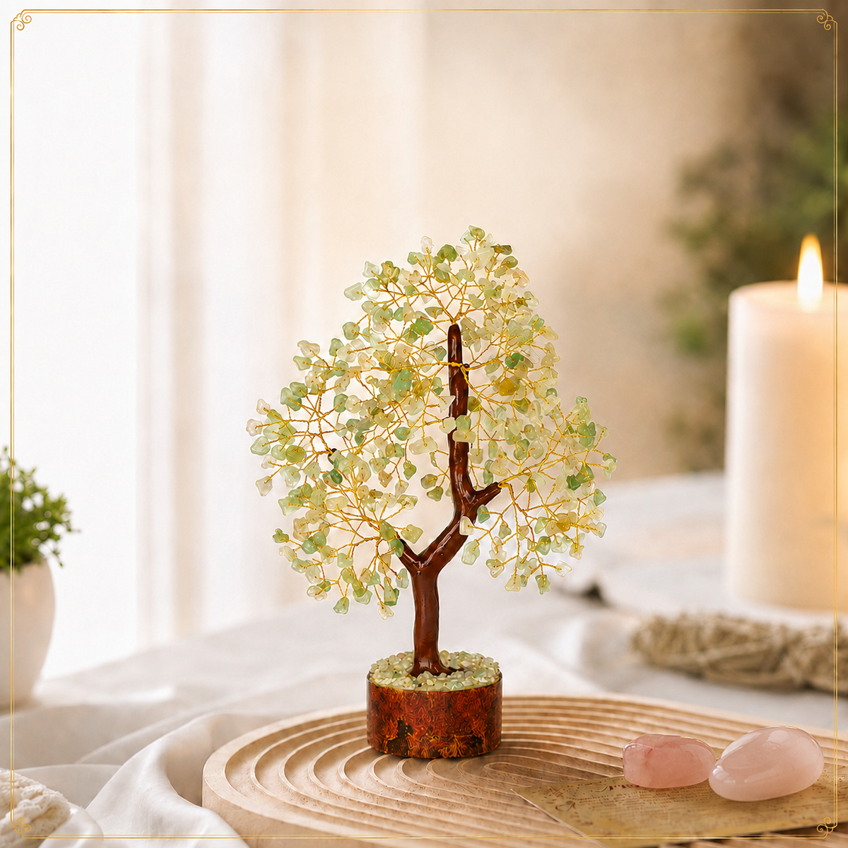 Shop Green Jade Crystal Wooden Tree With Golden Wire