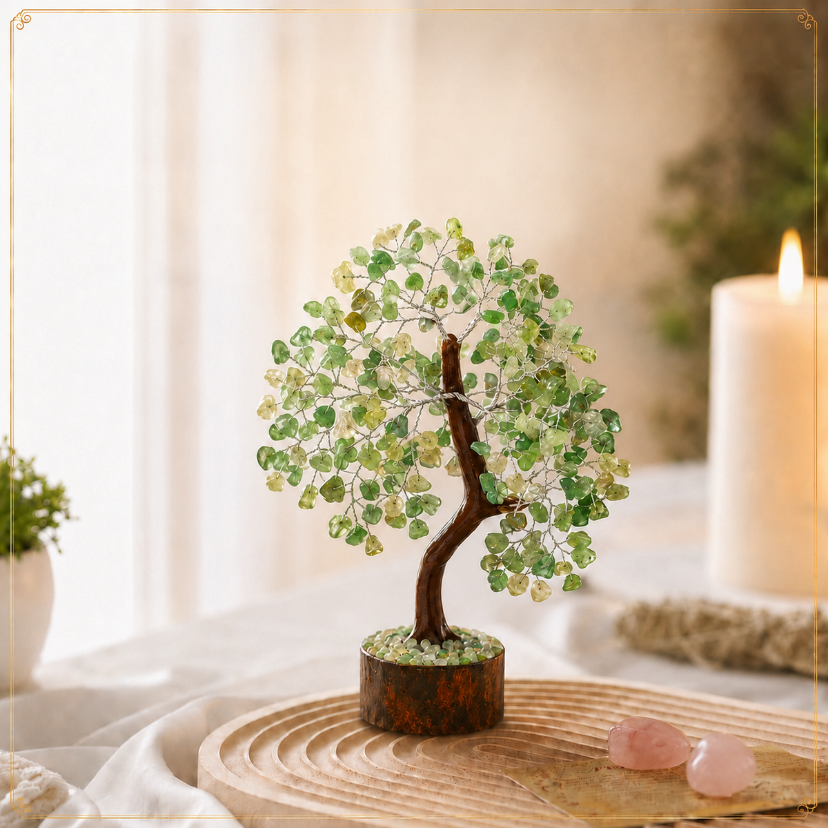 Buy Green Jade Crystal Wooden Tree With Silver Wire