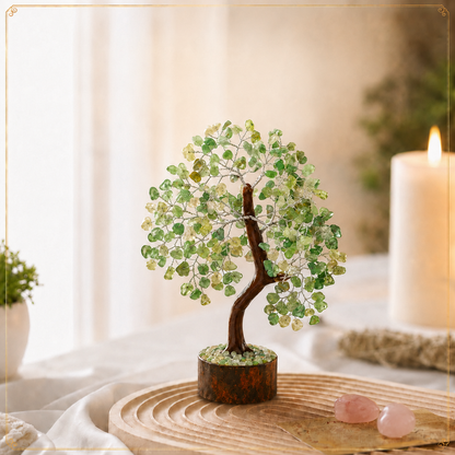 Buy Green Jade Crystal Wooden Tree With Silver Wire