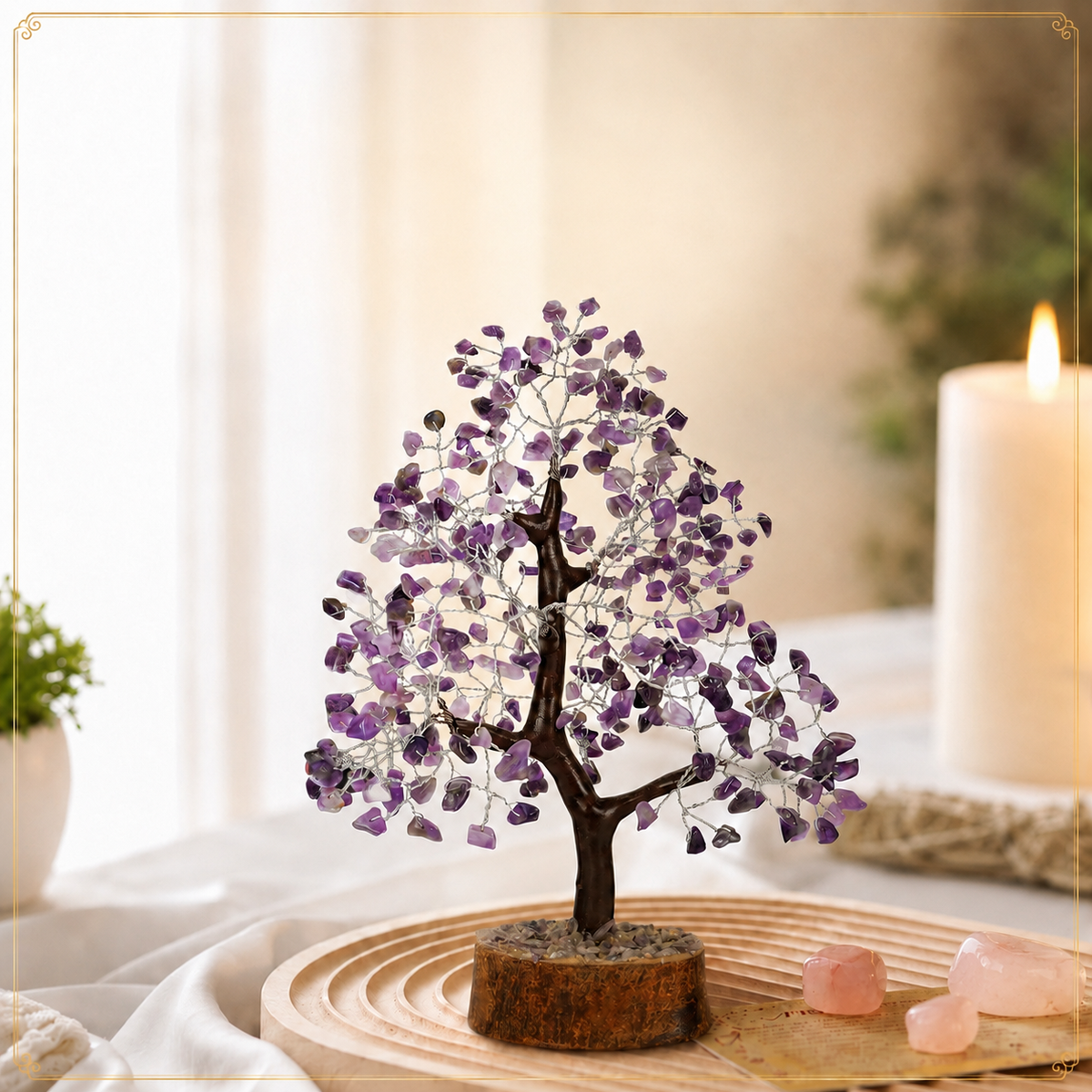 Amethyst Crystal Wooden Tree With Silver Wire