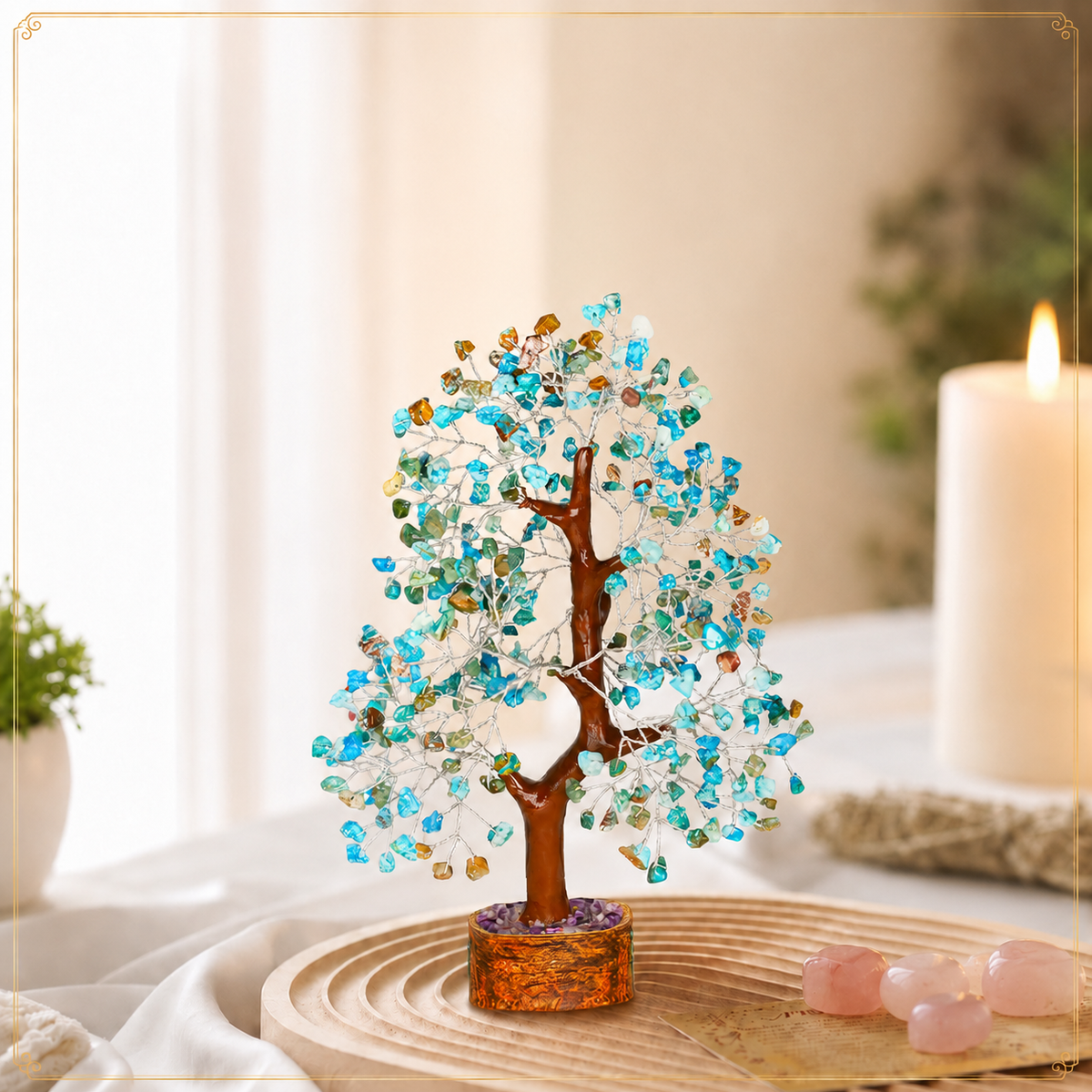 Turquoise Crystal Tree with Silver Wire