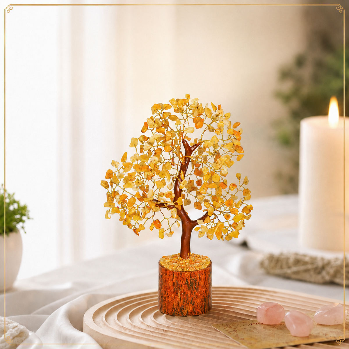 Citrine Crystal Tree With Golden Wire