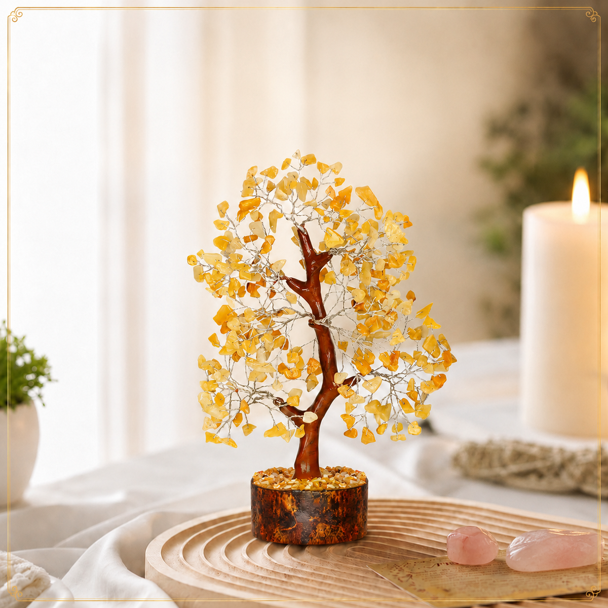 Yellow Aventurine Crystal Wooden Tree for Confidence & Abundance