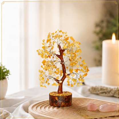 Yellow Aventurine Crystal Wooden Tree for Confidence & Abundance