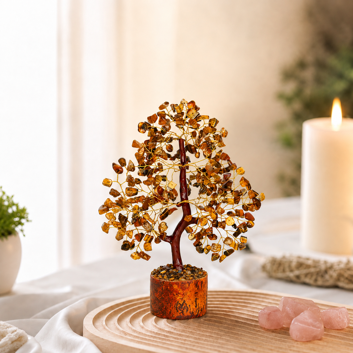 Tiger’s Eye Crystal Tree with Golden Wire