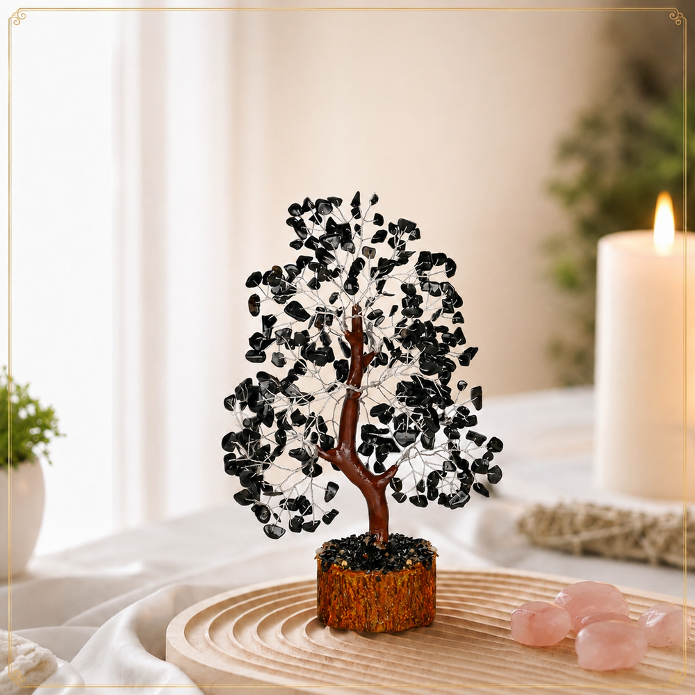 Black Tourmaline Crystal Tree with Silver Wire