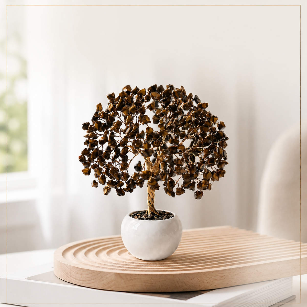 Tiger Eye Crystal Tree Decor – Natural Gemstone Bonsai Gift
