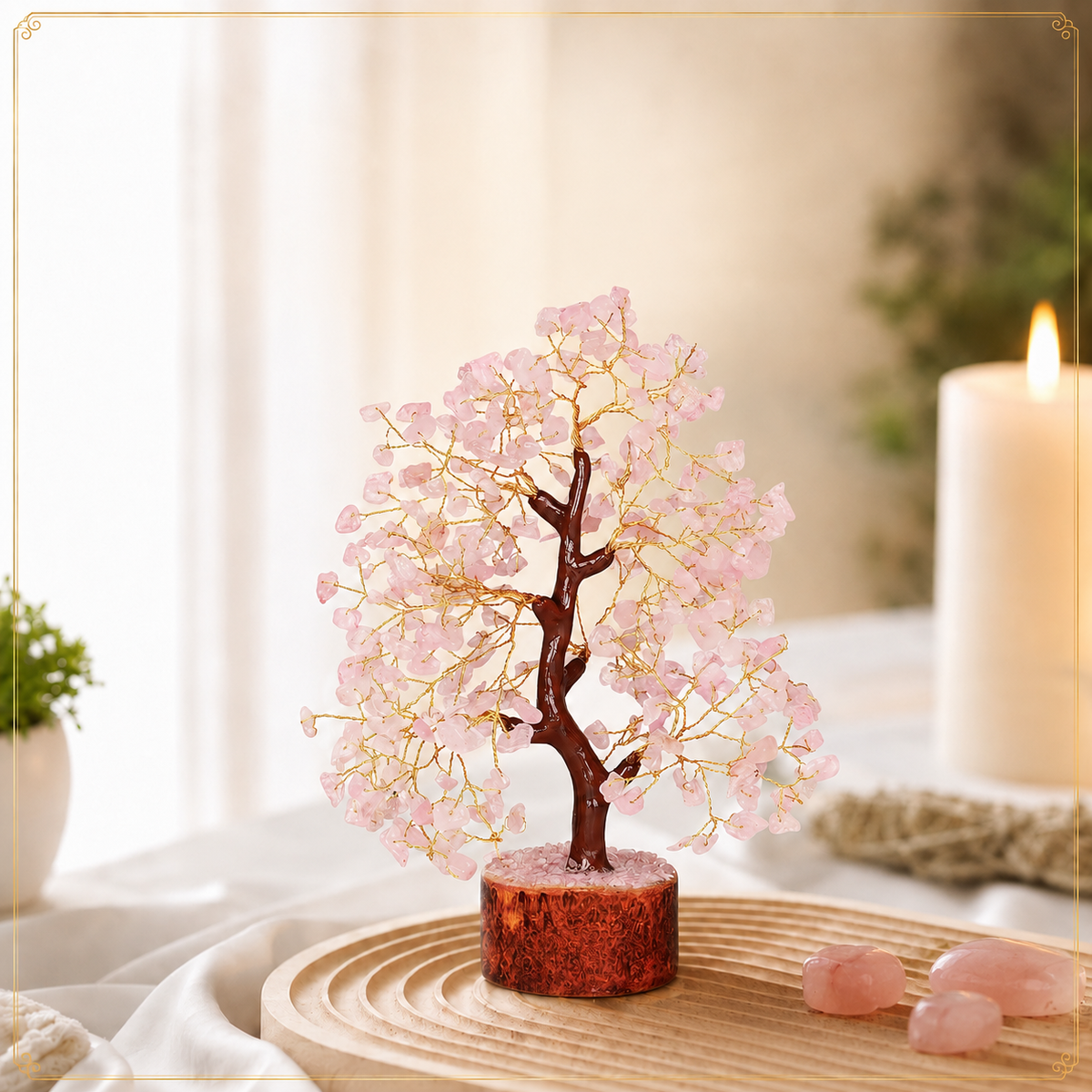 Buy Rose Quartz Crystal Tree with Golden Wire