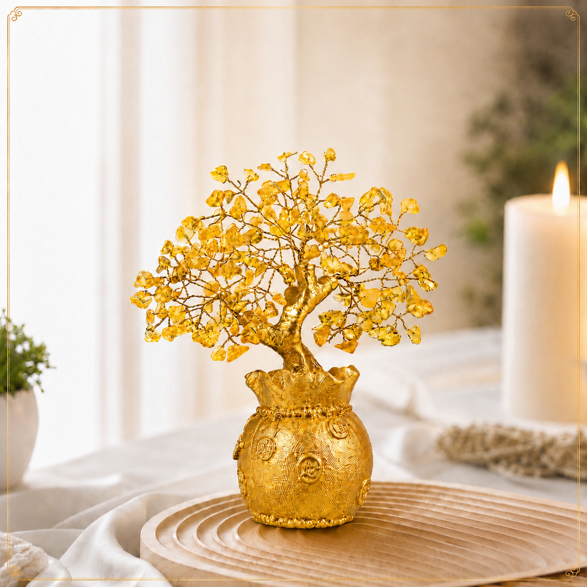 Potli Citrine Crystal Tree with Golden Money Pot