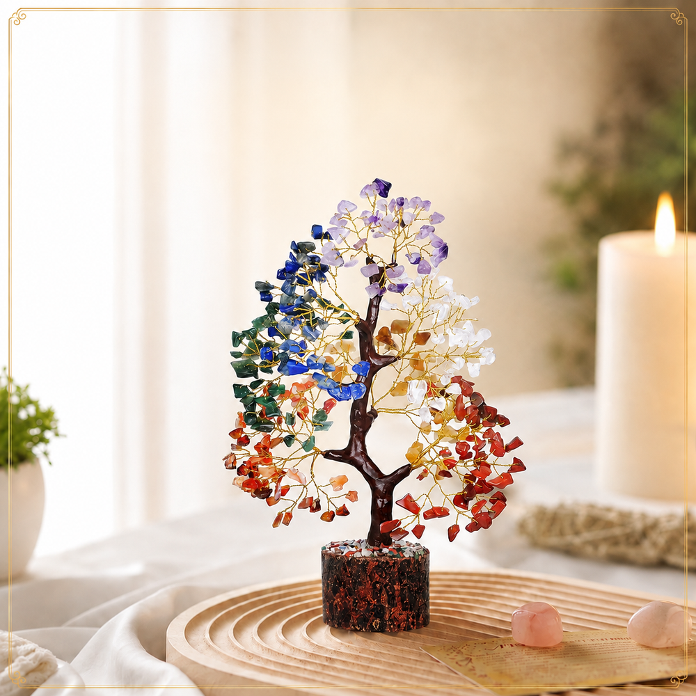 Shop Seven Chakra Crystal Wooden Tree With Golden Wire