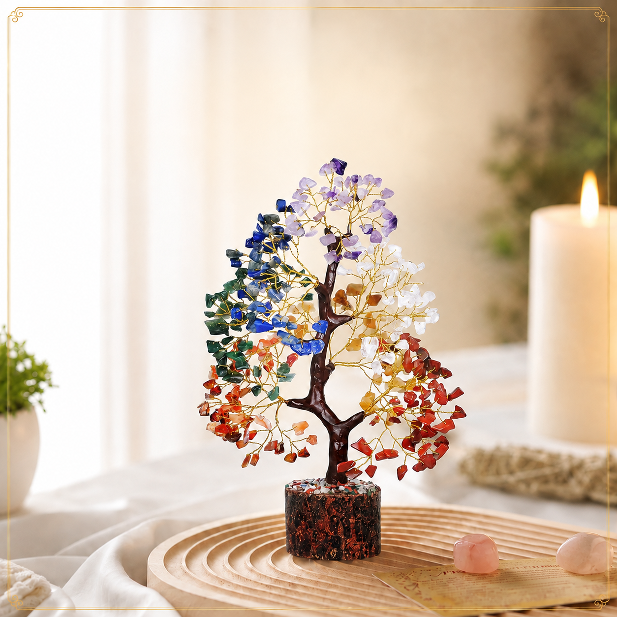 Shop Seven Chakra Crystal Wooden Tree With Golden Wire
