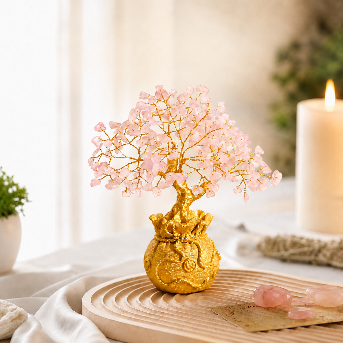Potli Rose Quartz Crystal Tree