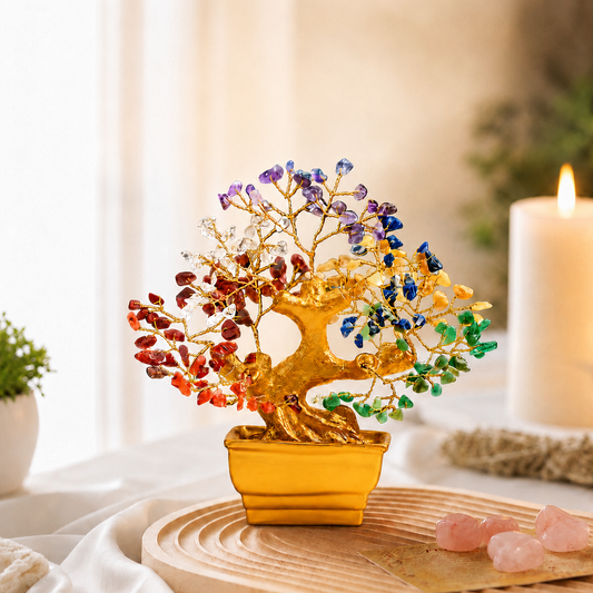Bonzai Seven Chakra Crystal Tree With Natural Stones & Golden Wire