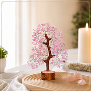 Buy Rose Quartz Crystal Wooden Tree With Silver Wire