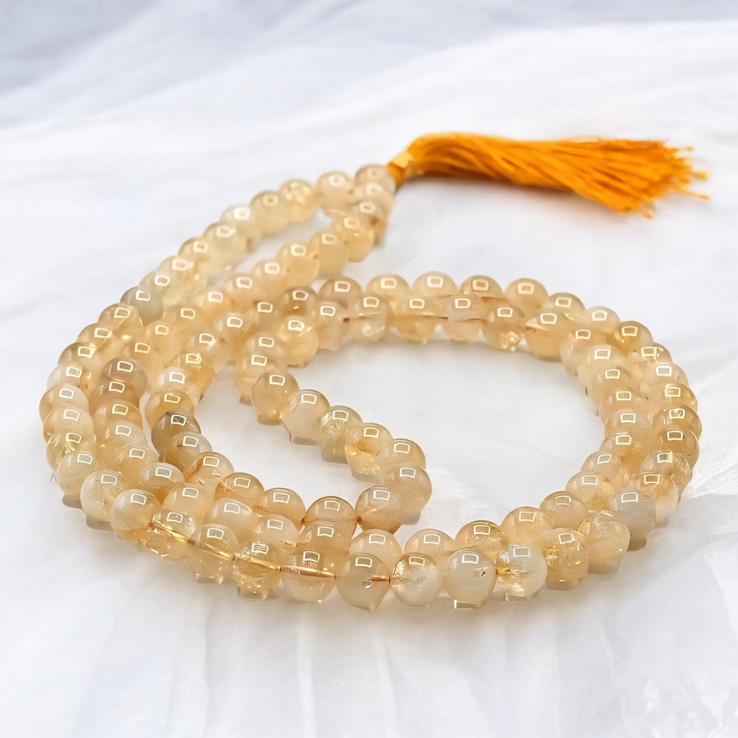 Citrine Gemstone 108 Bead Japa Mala Necklace for meditation and prayer