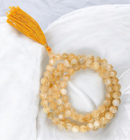 Citrine Gemstone 108 Bead Japa Mala Necklace for meditation and prayer