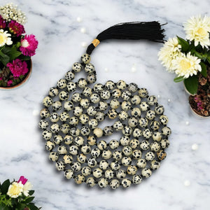 Natural Dalmatian Jasper Gemstone 108 Bead Japa Mala Necklace