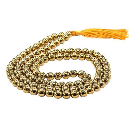 Natural Golden Hematite Gemstone 108 Bead Japa Mala Necklace