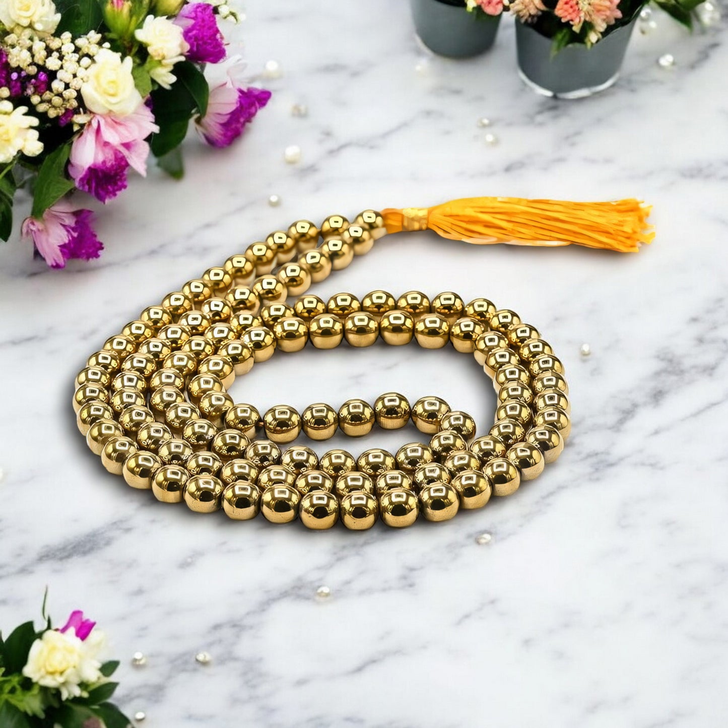 Natural Golden Hematite Gemstone 108 Bead Japa Mala Necklace