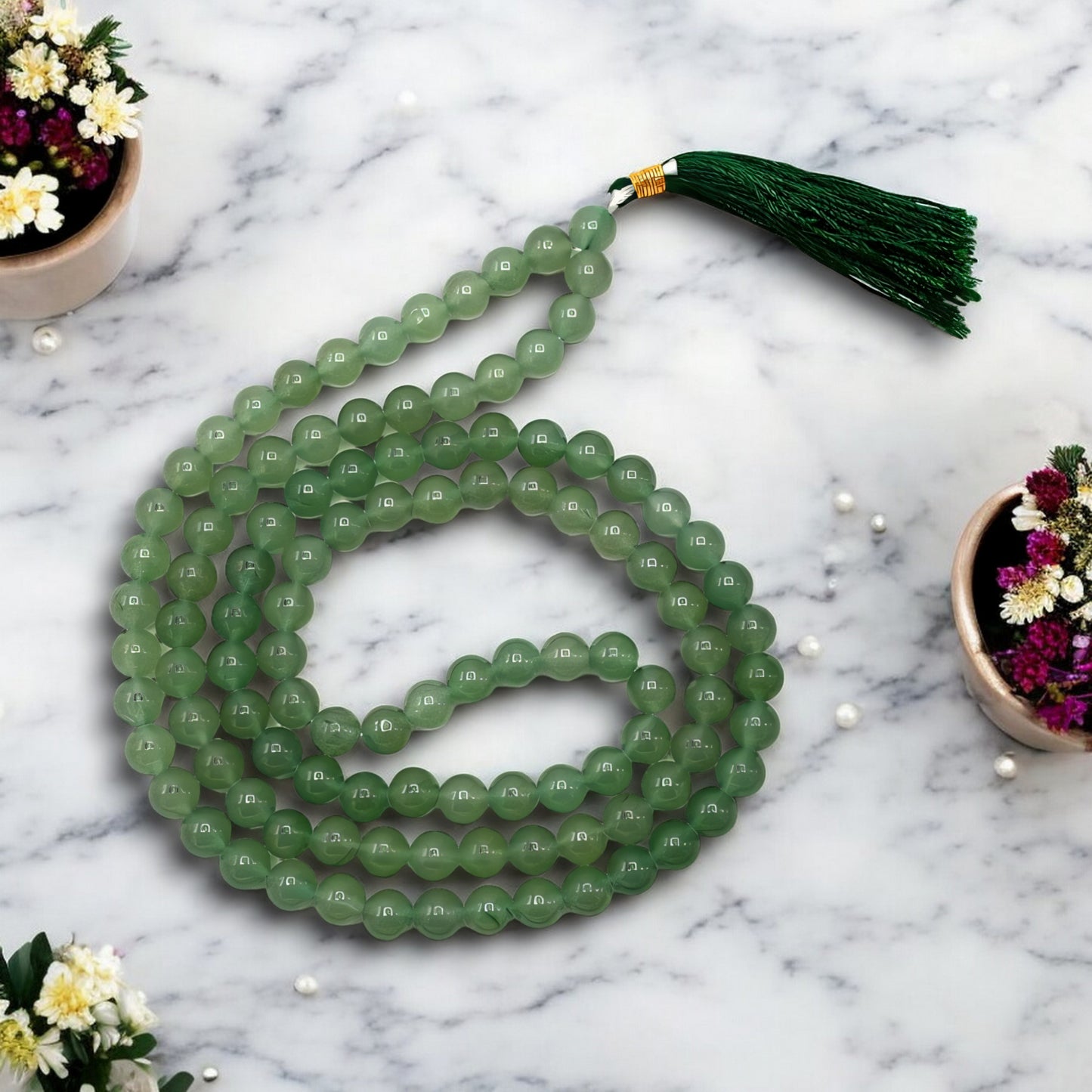 Natural Green Aventurine Gemstone 108 Bead Japa Mala Necklace