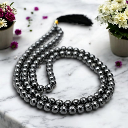 Hematite Gemstone 108 Bead Japa Mala Necklace for meditation and prayer