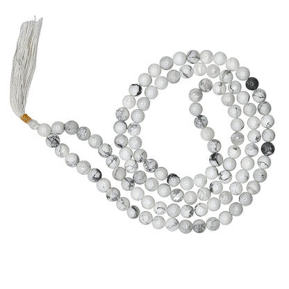 Howlite Gemstone 108 Bead Japa Mala Necklace for meditation and prayer