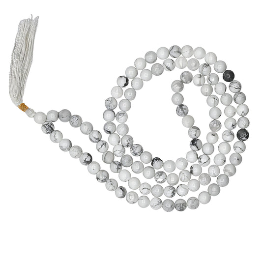 Howlite Gemstone 108 Bead Japa Mala Necklace for meditation and prayer