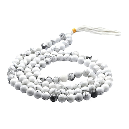 Howlite Gemstone 108 Bead Japa Mala Necklace for meditation and prayer