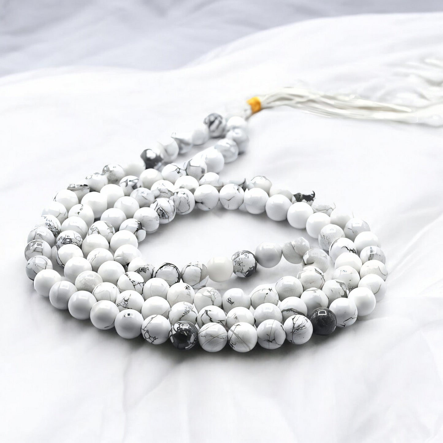 Howlite Gemstone 108 Bead Japa Mala Necklace for meditation and prayer