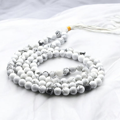 Howlite Gemstone 108 Bead Japa Mala Necklace for meditation and prayer