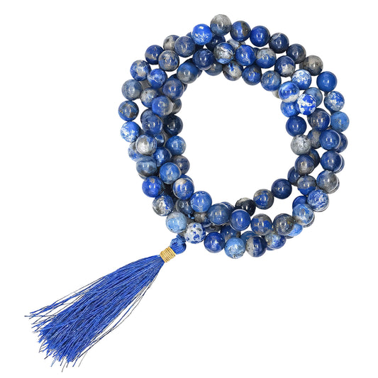 Natural Lapis Lazuli Gemstone 108 Bead Japa Mala Necklace