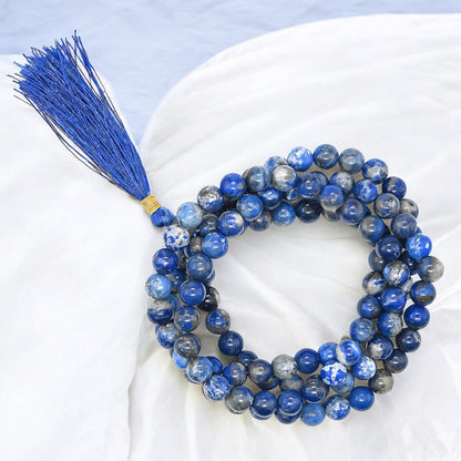 Natural Lapis Lazuli Gemstone 108 Bead Japa Mala Necklace