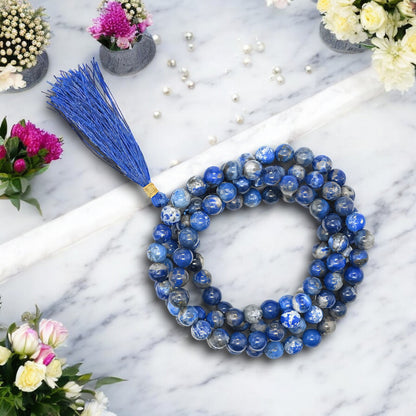 Natural Lapis Lazuli Gemstone 108 Bead Japa Mala Necklace