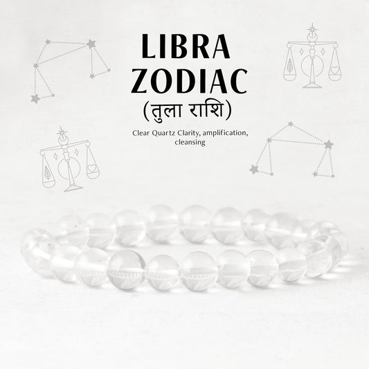 Clear Quartz Libra Zodiac(तुला राशि) Certified Healing Crystal Bracelet