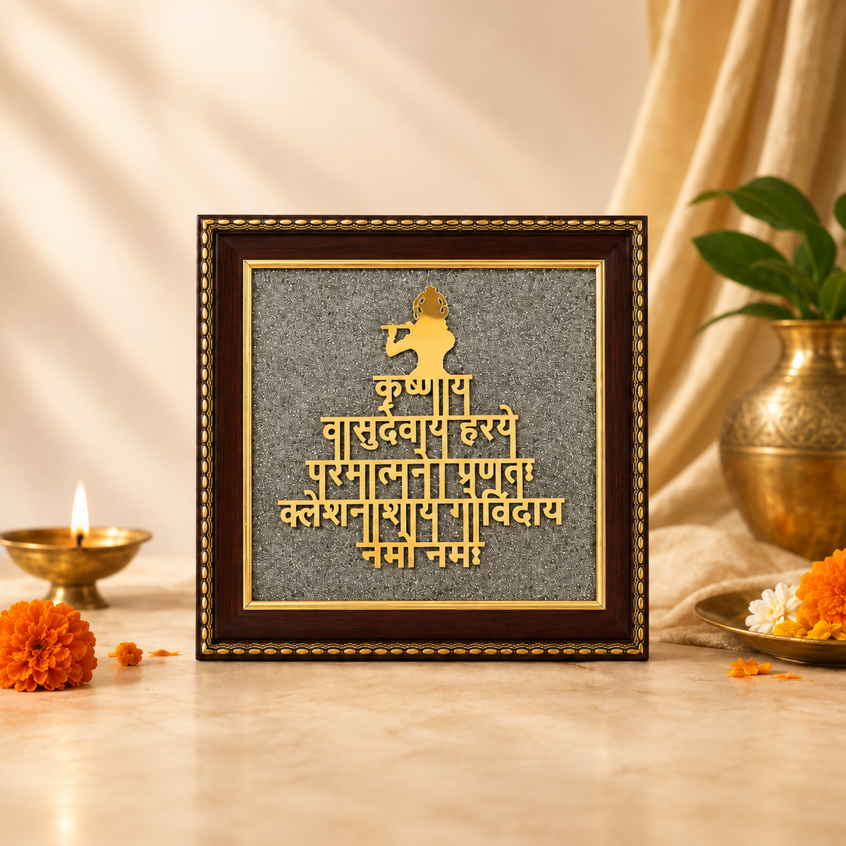 Lord Krishna on Raw Pyrite Frame