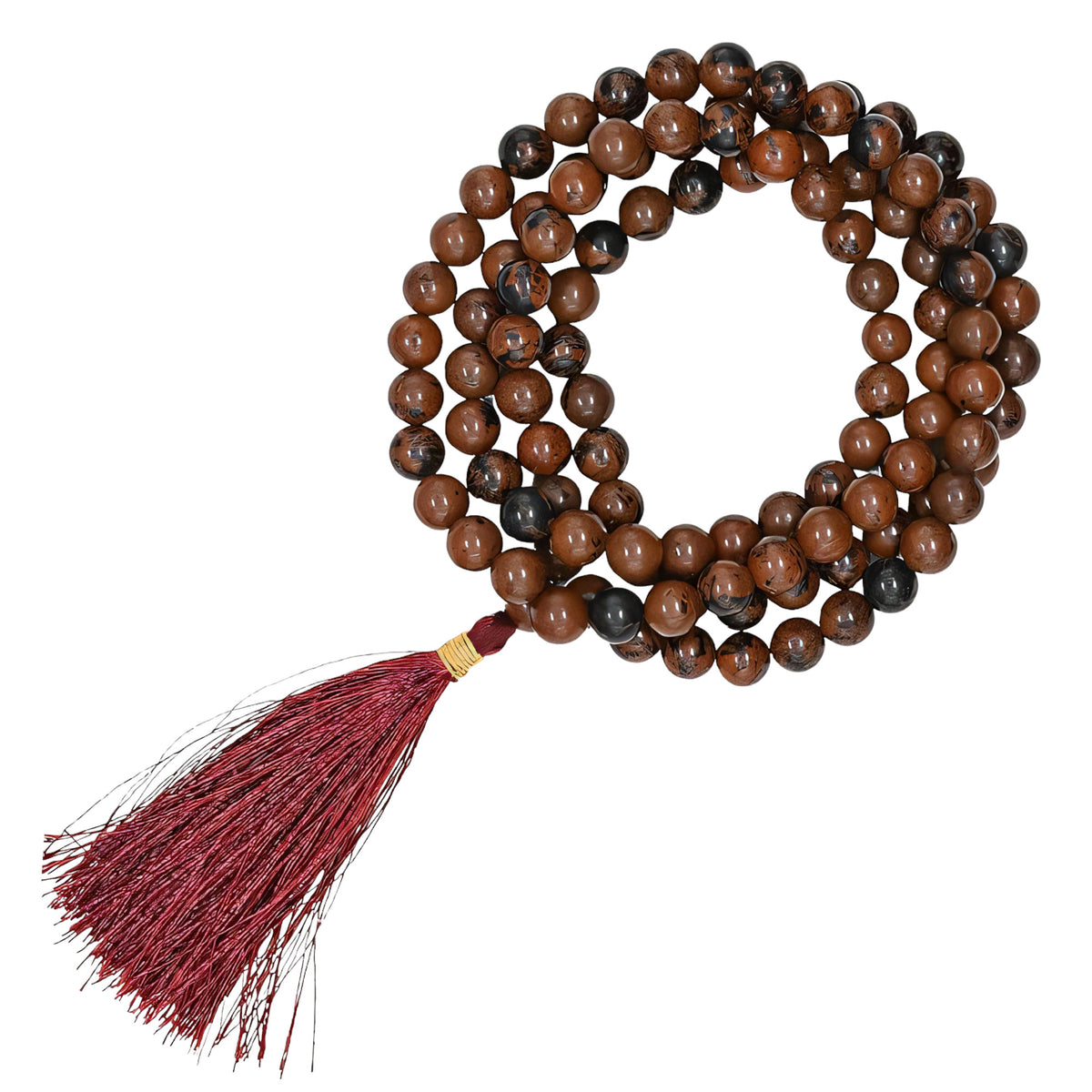 Natural Mahogany Obsidian Beads 4mm 6mm 8mm 10mm 108 Round Prayer Mala Necklace with Tassel