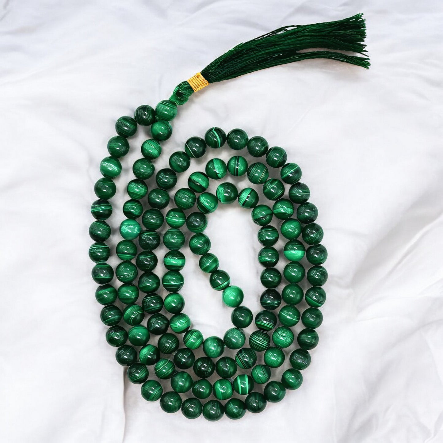 Natural Malachite Gemstone 108 Bead Japa Mala Necklace