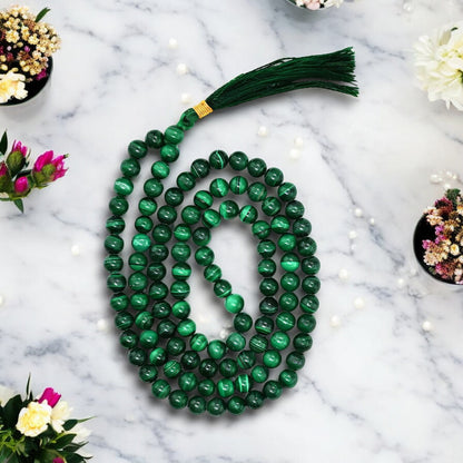 Natural Malachite Gemstone 108 Bead Japa Mala Necklace