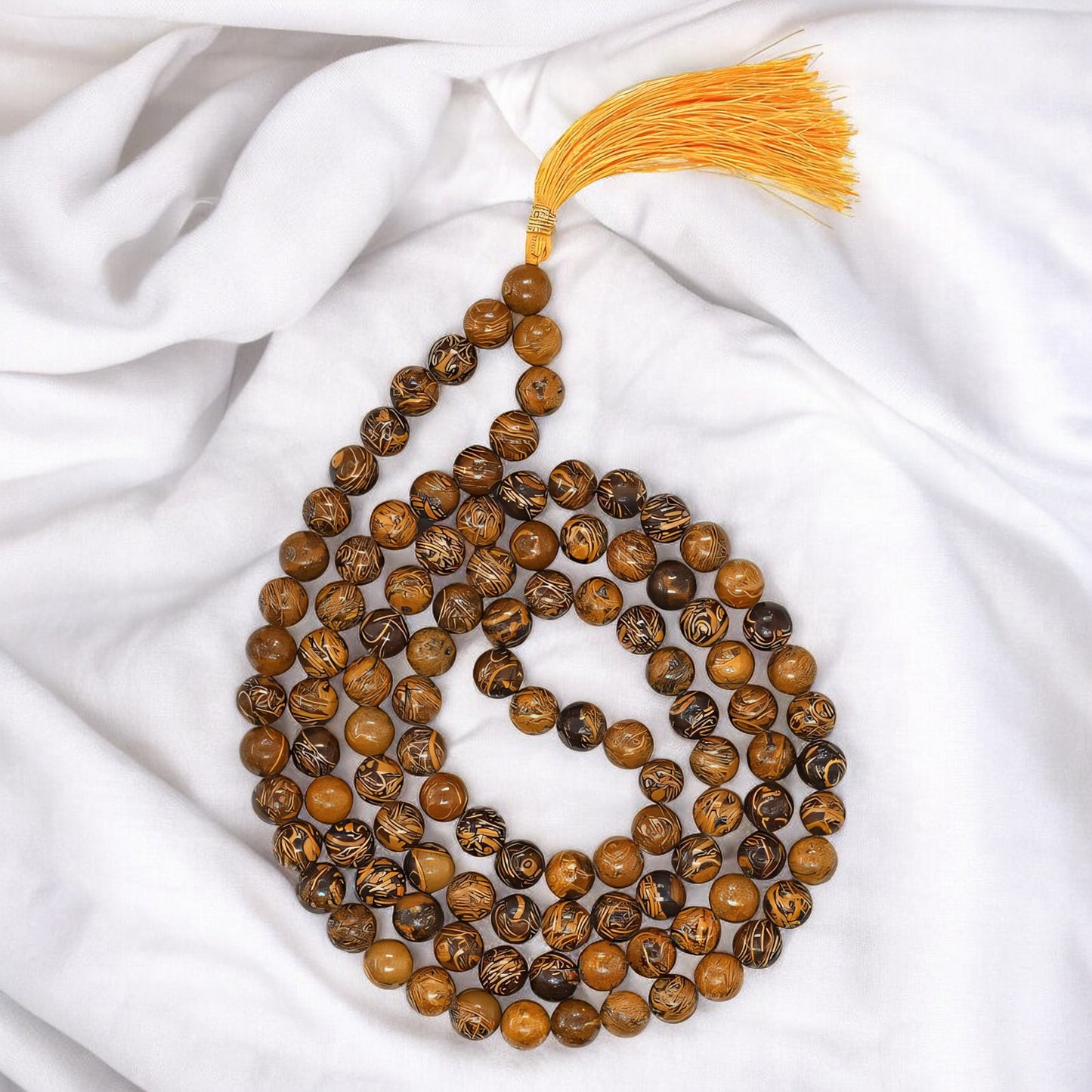 Natural Mariyam Jasper Gemstone 108 Bead Japa Mala Necklace