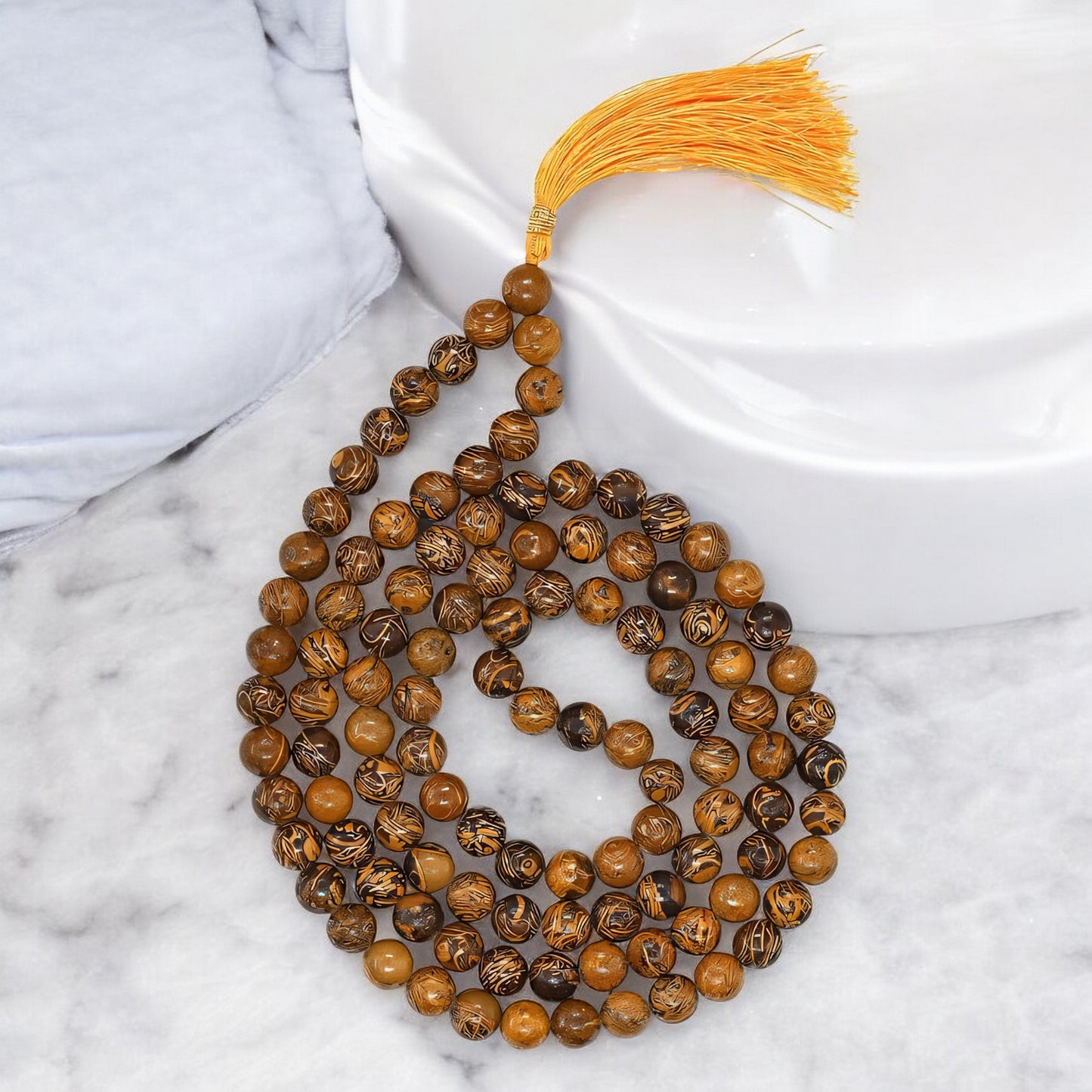 Natural Mariyam Jasper Gemstone 108 Bead Japa Mala Necklace