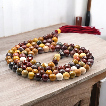 Natural Mookaite Jasper Gemstone 108 Bead Japa Mala Necklace