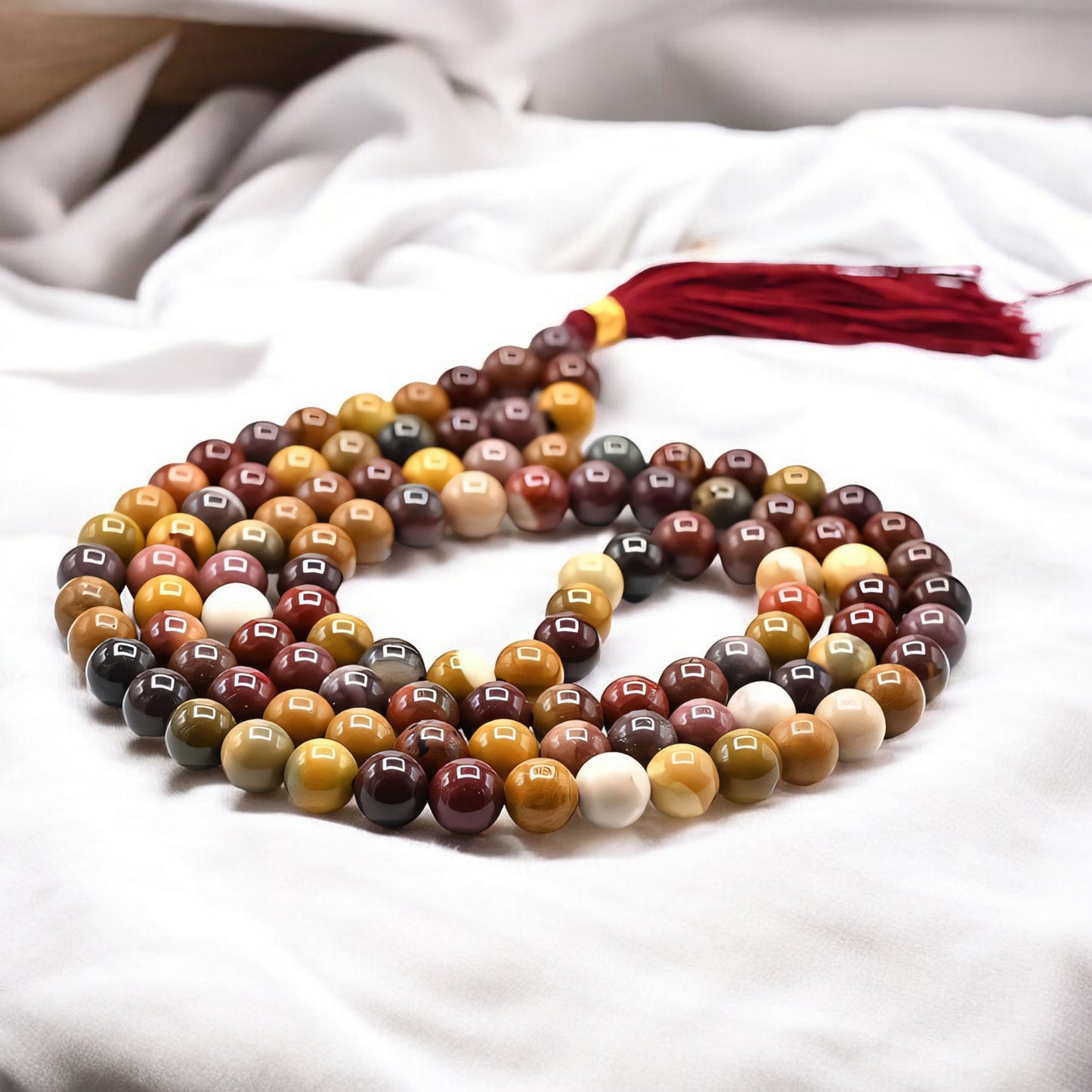 Natural Mookaite Jasper Gemstone 108 Bead Japa Mala Necklace