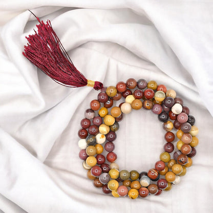 Natural Mookaite Jasper Gemstone 108 Bead Japa Mala Necklace