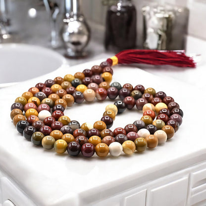 Natural Mookaite Jasper Gemstone 108 Bead Japa Mala Necklace