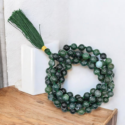 Natural Moss Agate Gemstone 108 Bead Japa Mala Necklace