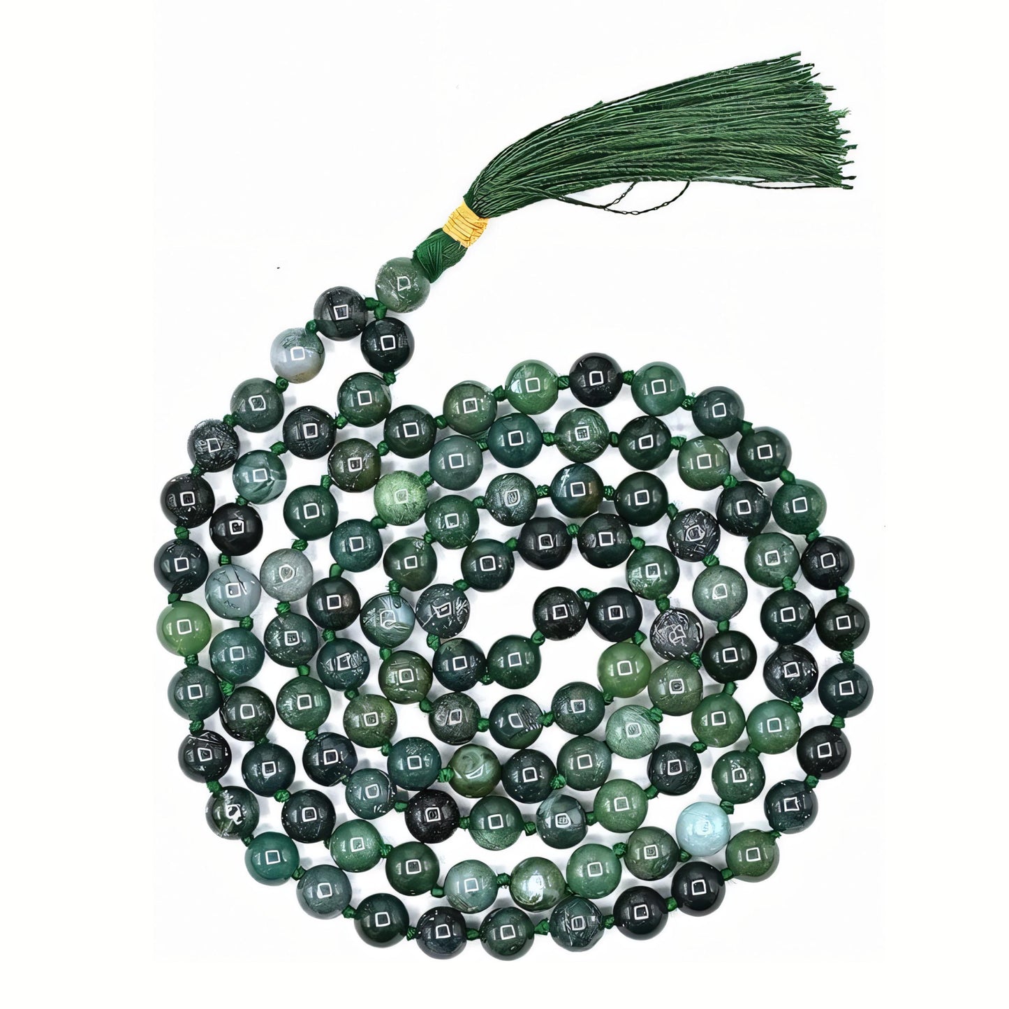 Natural Moss Agate Gemstone 108 Bead Japa Mala Necklace