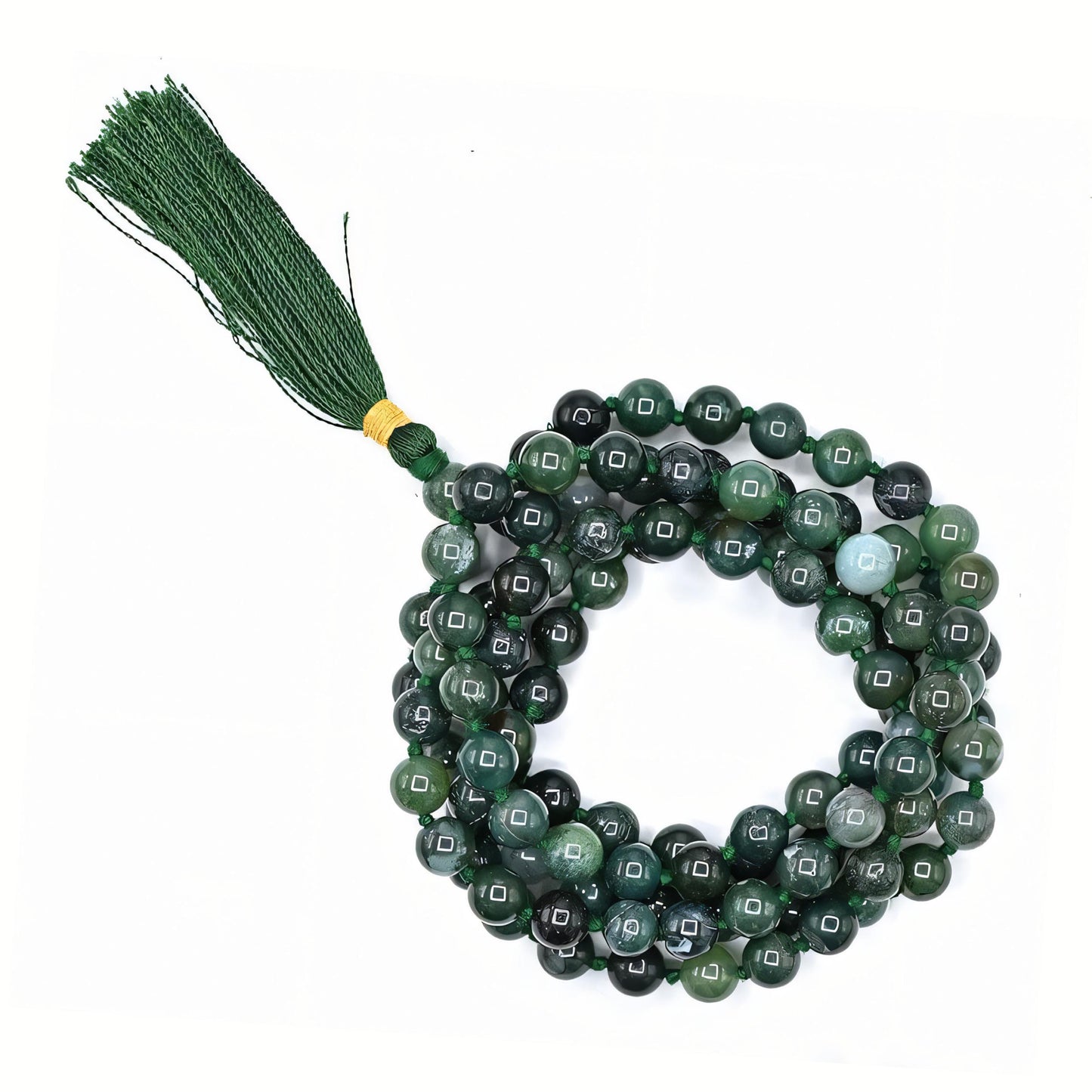 Natural Moss Agate Gemstone 108 Bead Japa Mala Necklace