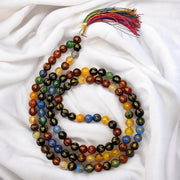 Multi Colour Om Padme Hum Agate Gemstone 108 Bead Jap Mala Necklace